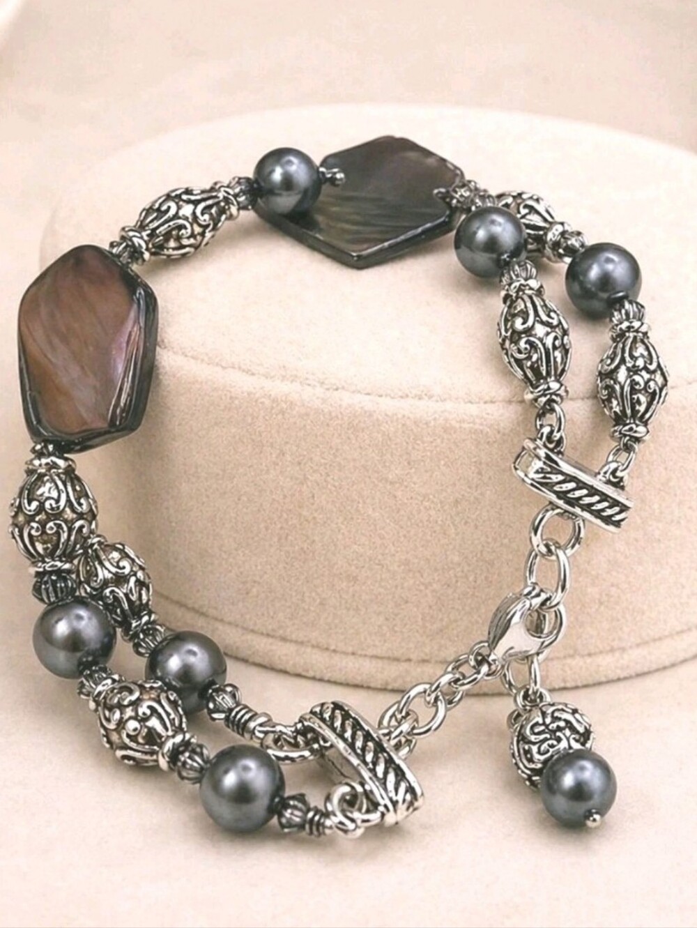 Brighton Vintage Utopia Silver Gray Stone Pearl Bracelet